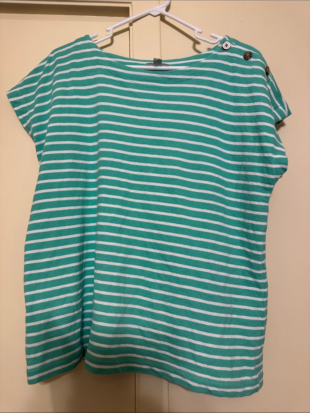 J. Jill Striped Boatneck Short-Sleeve Top in Green and White